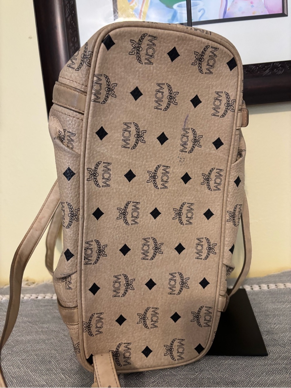 MCM Beige Logo Monogram Tote with Gold Plaque - Picture 11 of 14